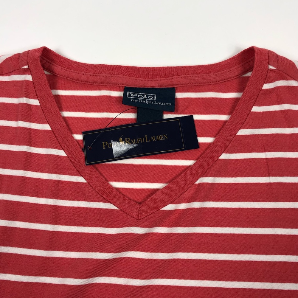 Polo Ralph Lauren V-Neck Striped Red T-Shirt 2XLT - Picture 4 of 8